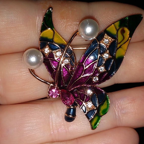 Colorful Wasp with White Pearls Brooch - Picture 2 of 4